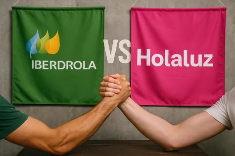 Comparativa entre Iberdrola y Holaluz representada con un pulso entre dos personas
