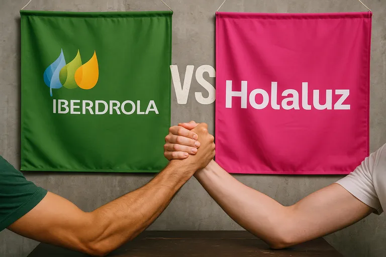 Comparativa entre Iberdrola y Holaluz representada con un pulso entre dos personas