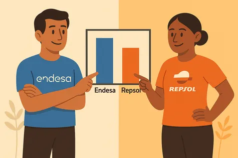 Endesa y Repsol revisando gráfico de precios.