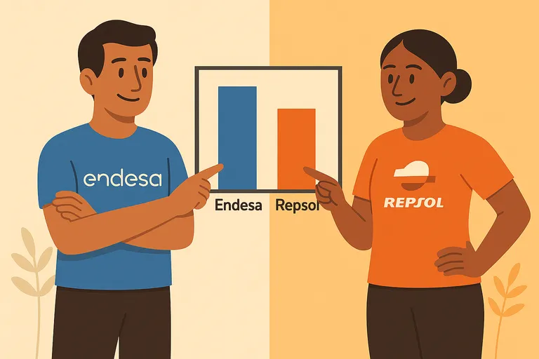 Endesa y Repsol revisando gráfico de precios.