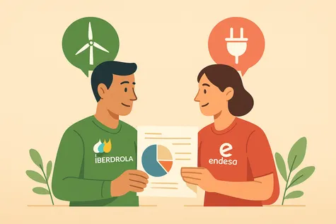 Personajes representando Iberdrola y Endesa comparándose