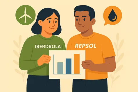 Comparación Iberdrola (eólica) vs Repsol (petróleo).