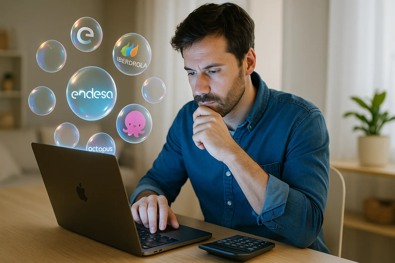 Hombre buscando ahorrar al comparar tarifas energéticas