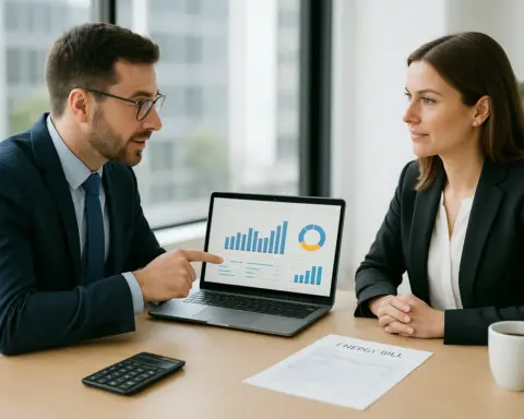 Empresarios usando comparador de tarifas de luz