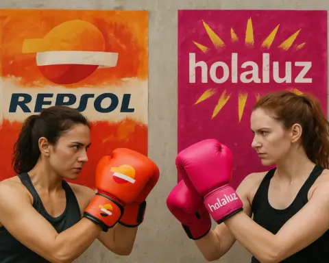 Comparativa entre Repsol y Holaluz representada con dos mujeres enfrentadas con guantes de boxeo de cada marca.