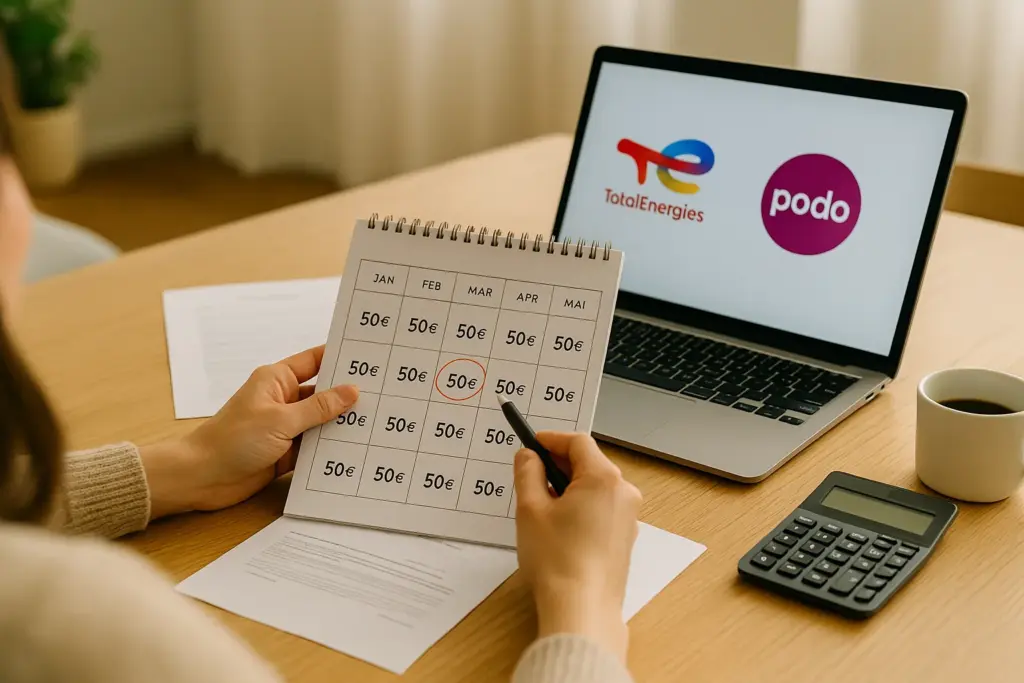 Persona calcula qué opción de tarifa de luz y gas es mejor, TotalEnergies o Podo.