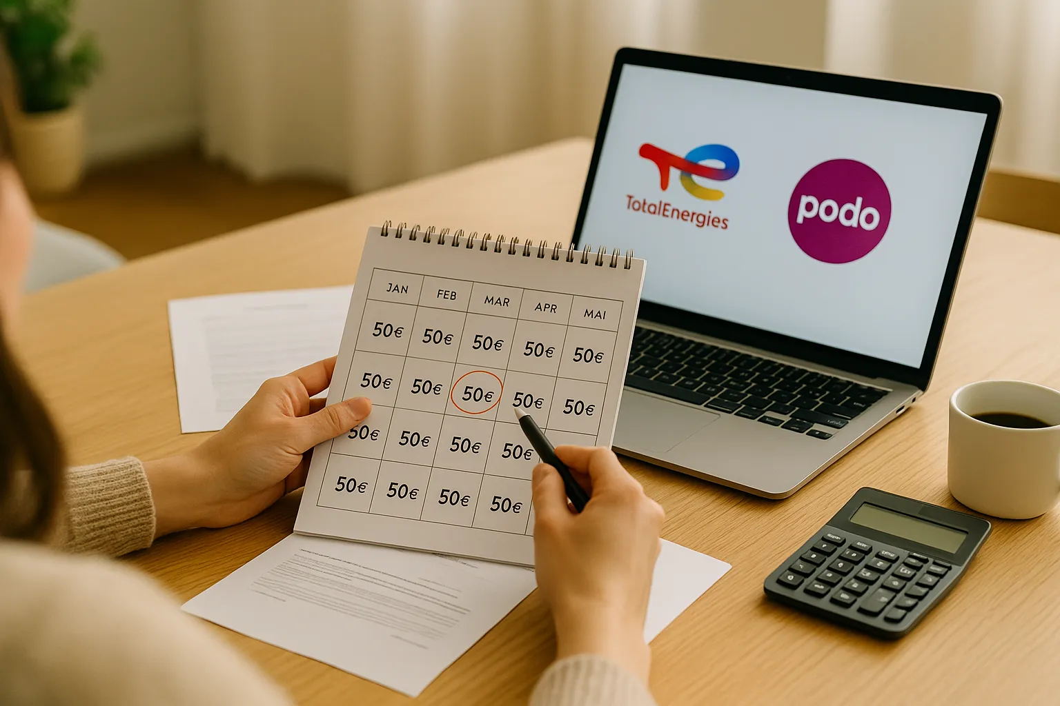 Persona calcula qué opción de tarifa de luz y gas es mejor, TotalEnergies o Podo.